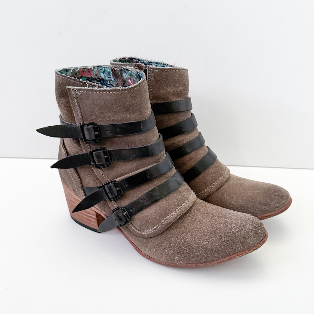 Freebird By Steven Weson Gray Suede Belted Ankle Boots